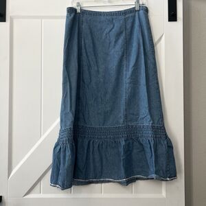 Vintage Denim Broomstick Skirt Large Tiered Midi Prairie Cottage Western Size 12